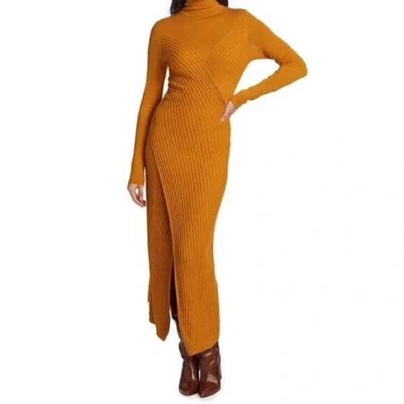 New AMUR Leticia Cable Rib Knit Orange Midi Dress NWT Small - Picture 5 of 17